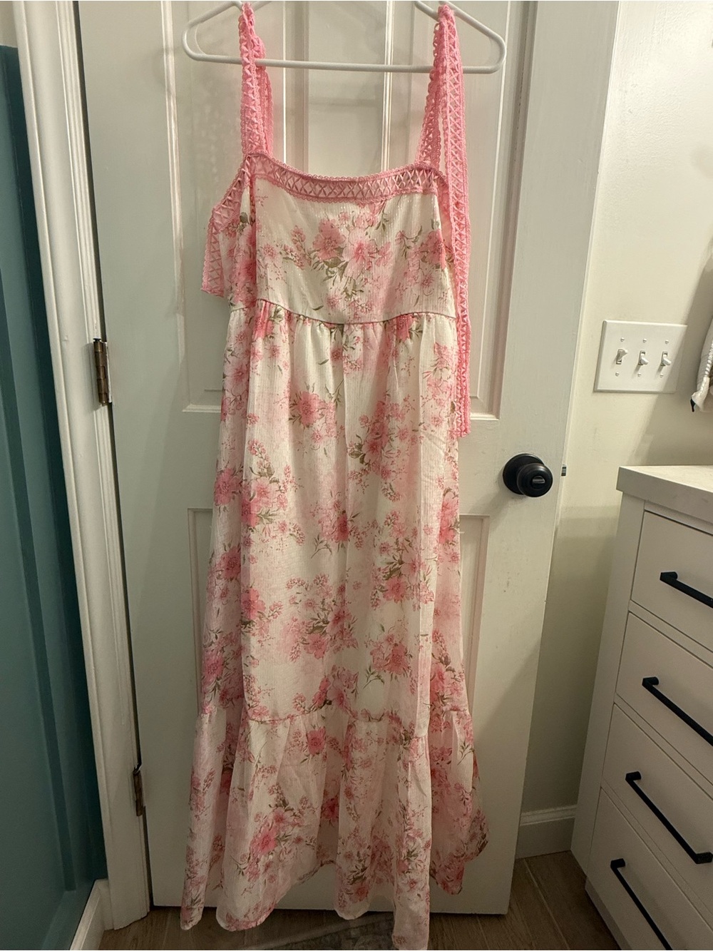 Floral Lace-Trim Pink & Cream Dress